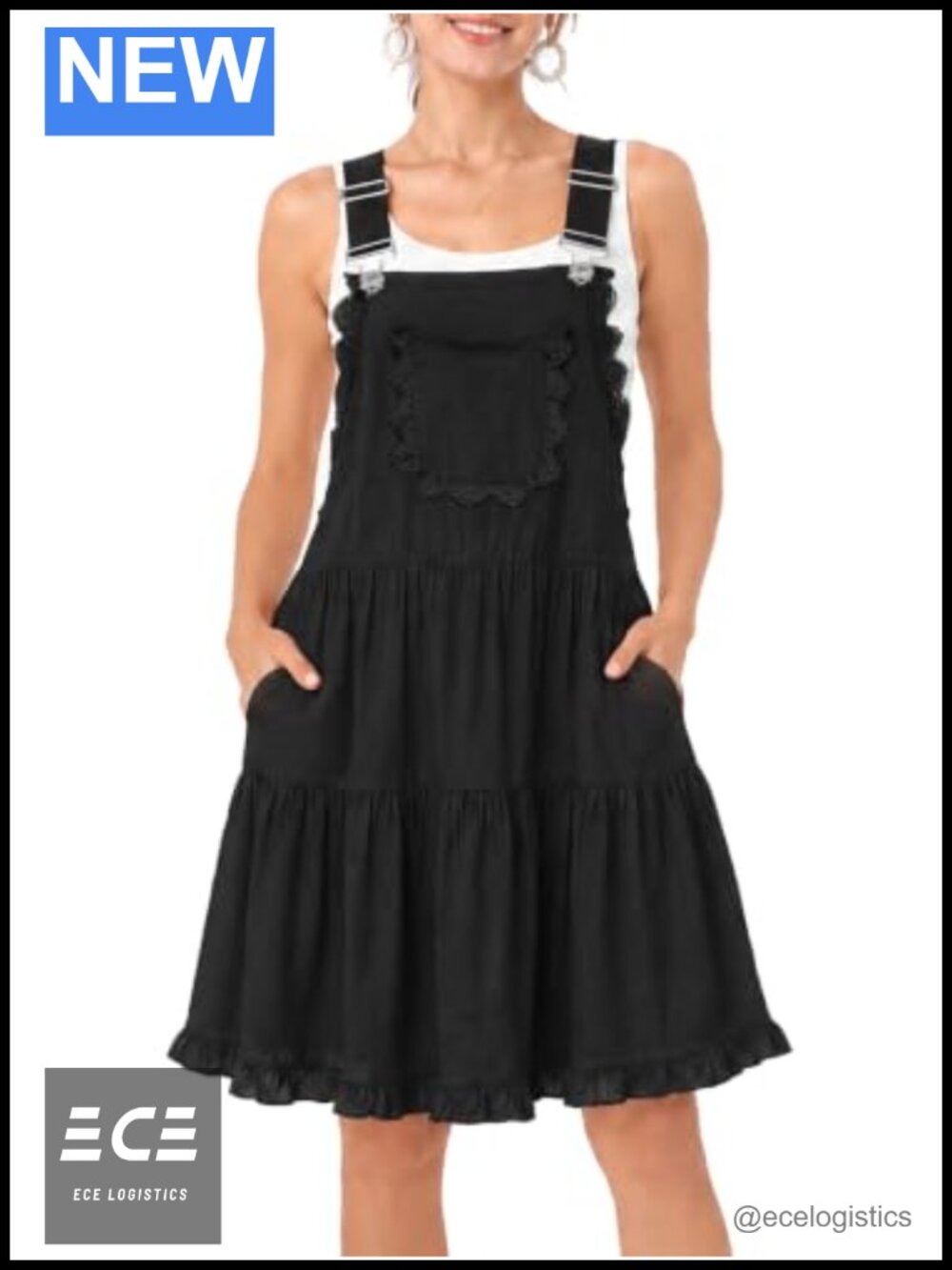 Lace Overall Dress Women Adjustable Straps Pockets Mini Jumper